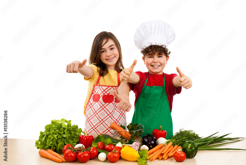 Healthy eating - kids and fresh vegetables isolated on white Healthy eating - kids and fresh vegetables isolated on white