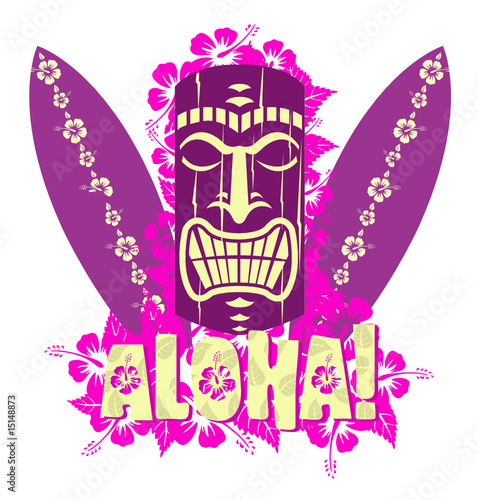 Vector illustration of tiki mask with surf boards