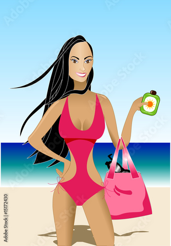 Pretty Asian Woman on beach.