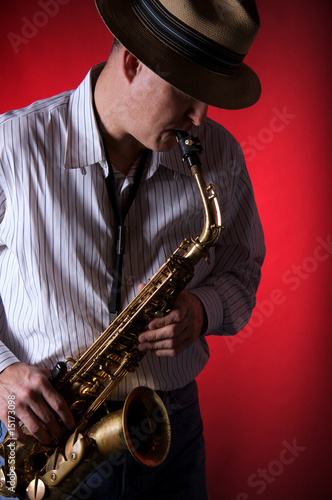 Saxophone Player on Red