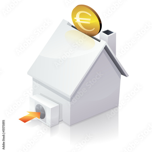 Maison blanche et investir dans une pompe à chaleur (reflet)
