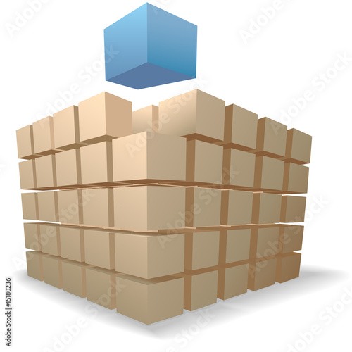 Shipping Boxes Puzzle an abstract cube rises up from stacks