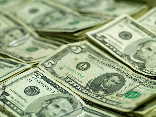Bundles of U.S. Five Dollar Bills