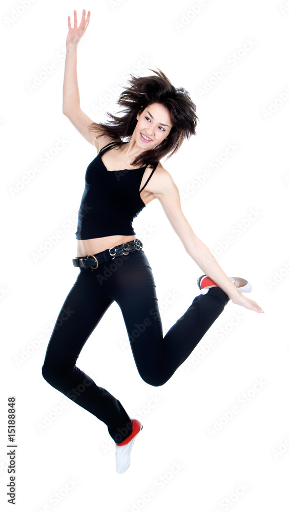 attractive woman jumping on white background attractive woman jumping on white background