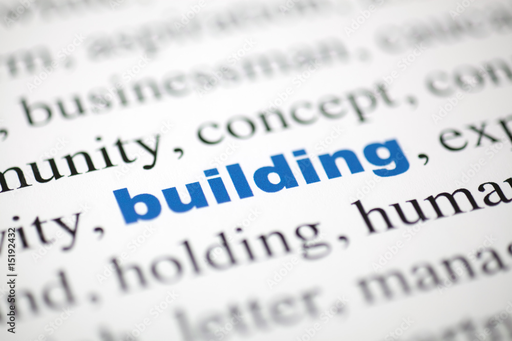 concept mot building construire mot bleu texte flou concept mot building construire mot bleu texte flou
