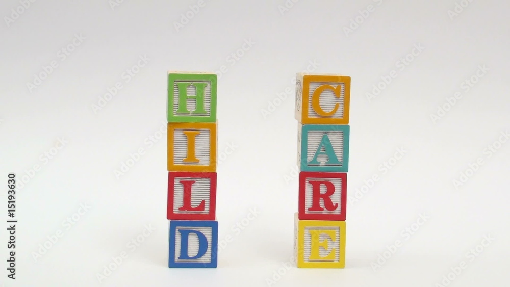 Wooden alphabet blocks spell out CHILD CARE Wooden alphabet blocks spell out CHILD CARE