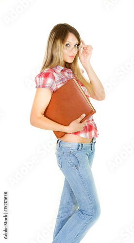 attractive student girl with big book over white © Alena Yakusheva