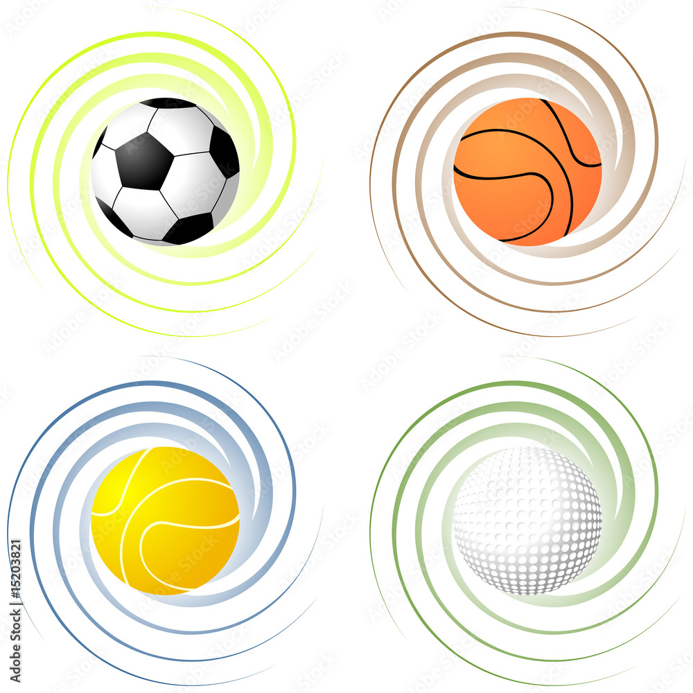 Sport balls over twisted color backgrounds