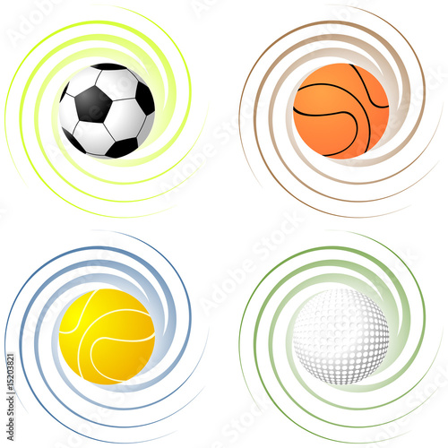 Sport balls over twisted color backgrounds