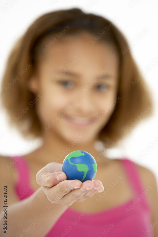 Young Girl Hoiding Small Globe Young Girl Hoiding Small Globe
