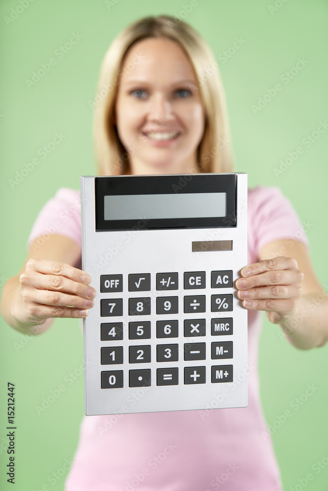 Woman Holding Calculator