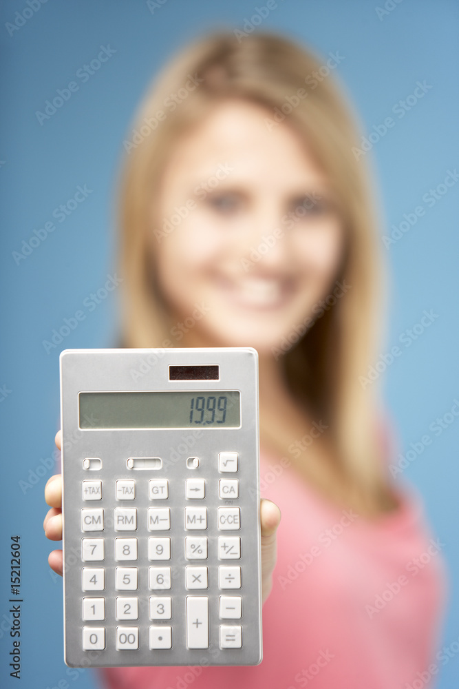 Teenage Girl Holding Calculator Teenage Girl Holding Calculator