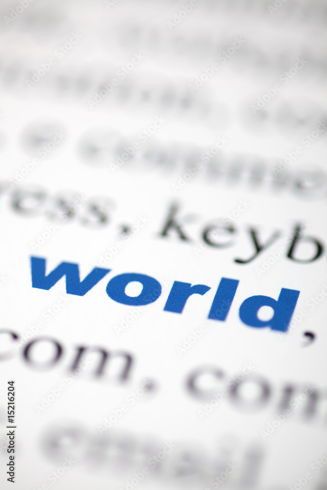 Obraz premium mot world monde lettres bleu texte flou