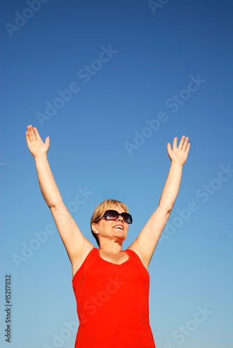 Happy excited mature woman