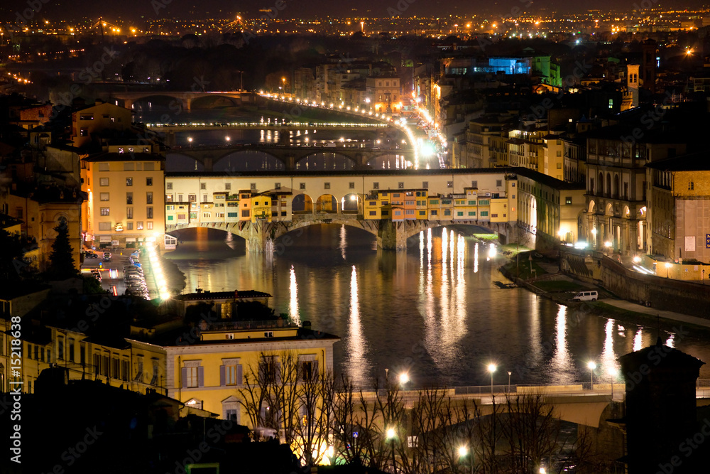 Panoramic view of Florence and ponte vecchio.