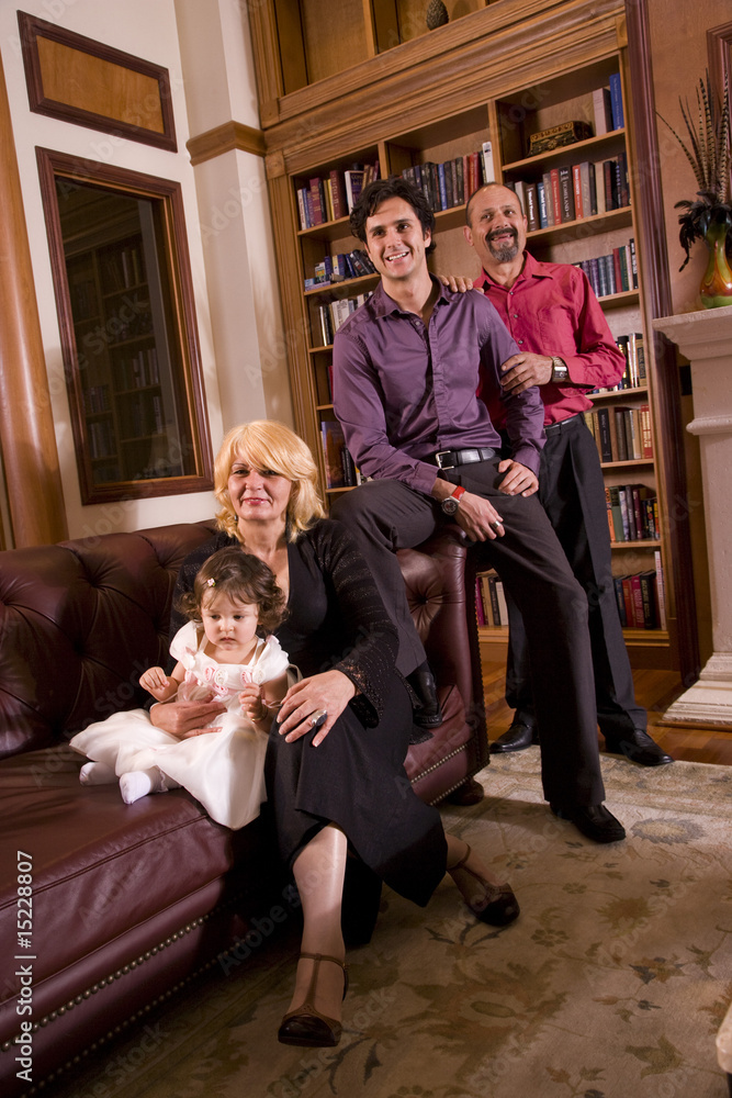 Portrait of multi-generation Bosnian family at home