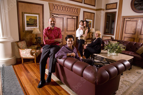 Portrait of multi-generation Bosnian family at home