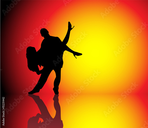 Silhouette of Couple dancing on beautiful hot background