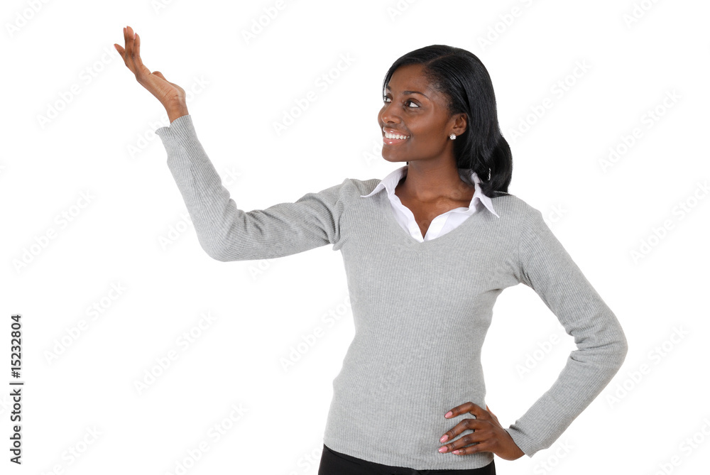 Business woman presenting into copyspace