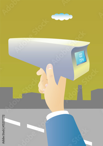 Policeman hand with speed  radar.