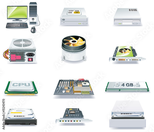 Vector detailed computer parts icon set. Part 1