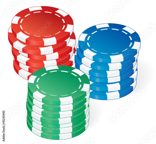 three poker chips stacks over white vector