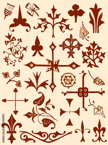 Ancient and medieval ornamental design elements set