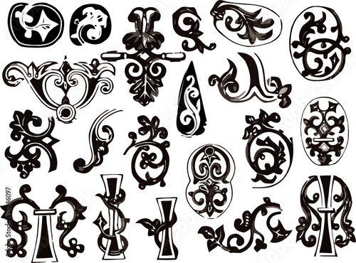 Ancient and medieval ornamental design elements set