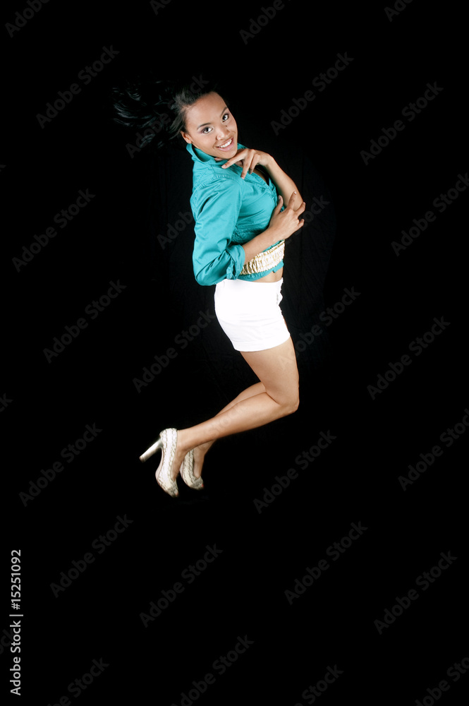 Beautiful african american woman leaping