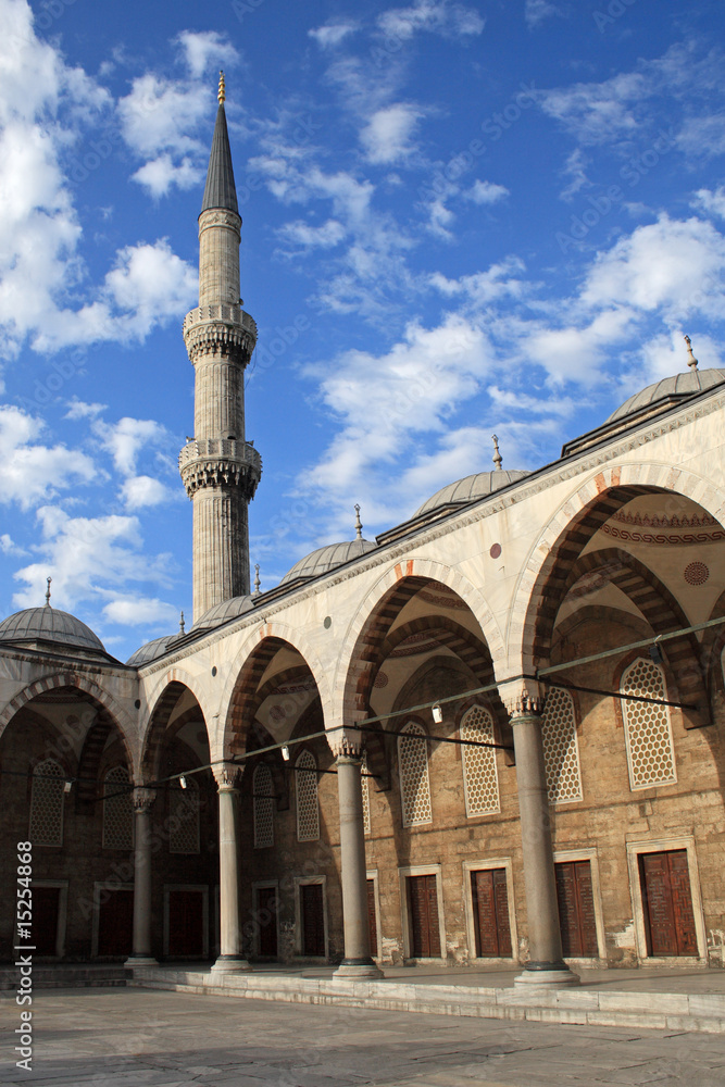 Minaret of Sultanahmet Mosque in Istanbul, Turkey