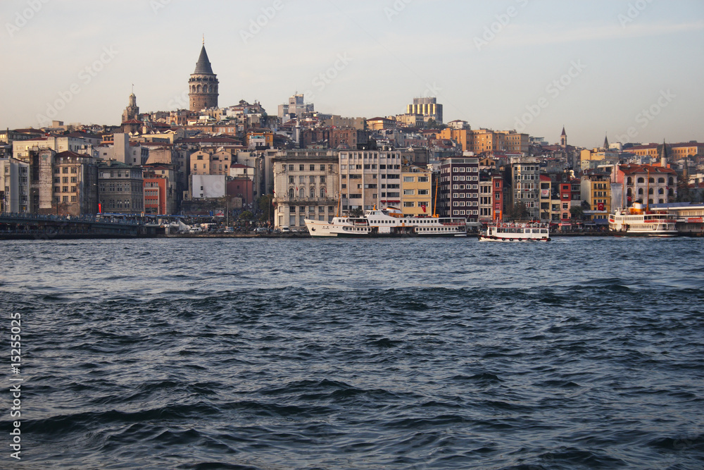 Galata Tower and Golden Horn in Istanbul, Turkey