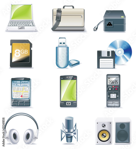 Vector detailed computer parts icon set. Part 3