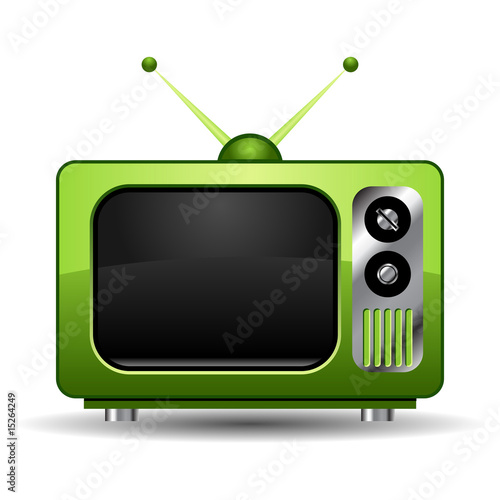 Green retro television set isolated over white