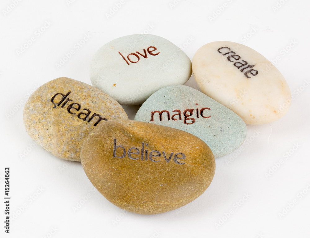 Create, magic, believe, dream, and love stones Create, magic, believe, dream, and love stones