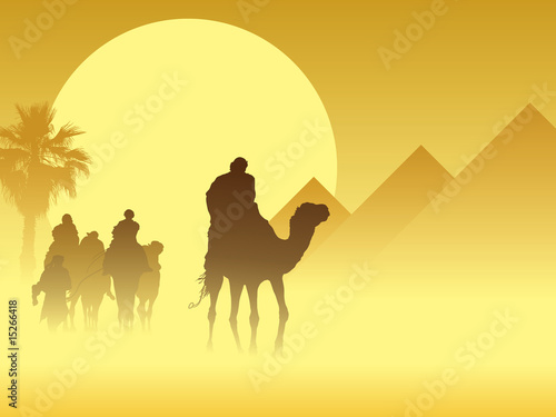 Caravan near pyramids
