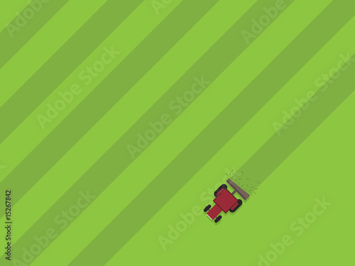 farm tractor cutting grass vector on green striped field background with copy space