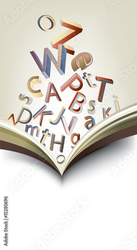 Abstract vector book with colorful 3D characters