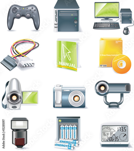 Vector detailed computer parts icon set. Part 5