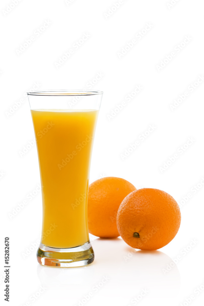 Fresh orange Juice and Fruit.white background
