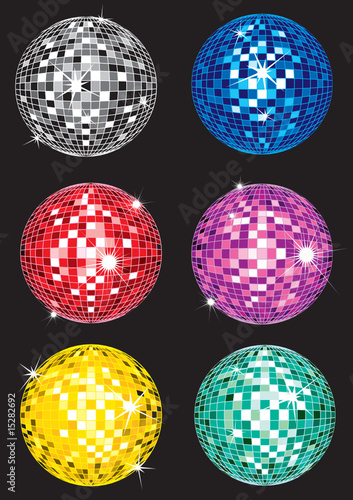 Set of multicolor shining disco-ball samples