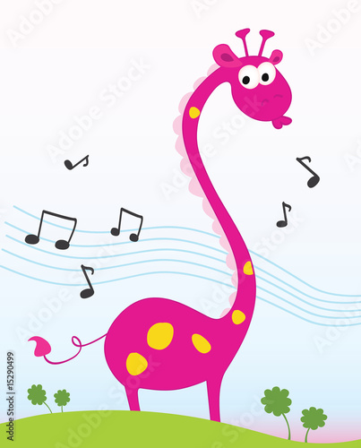 Singing giraffe. Funny jungle giraffe sing a song. VECTOR.