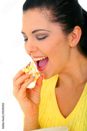 Closeup Girl Eat Popcorn