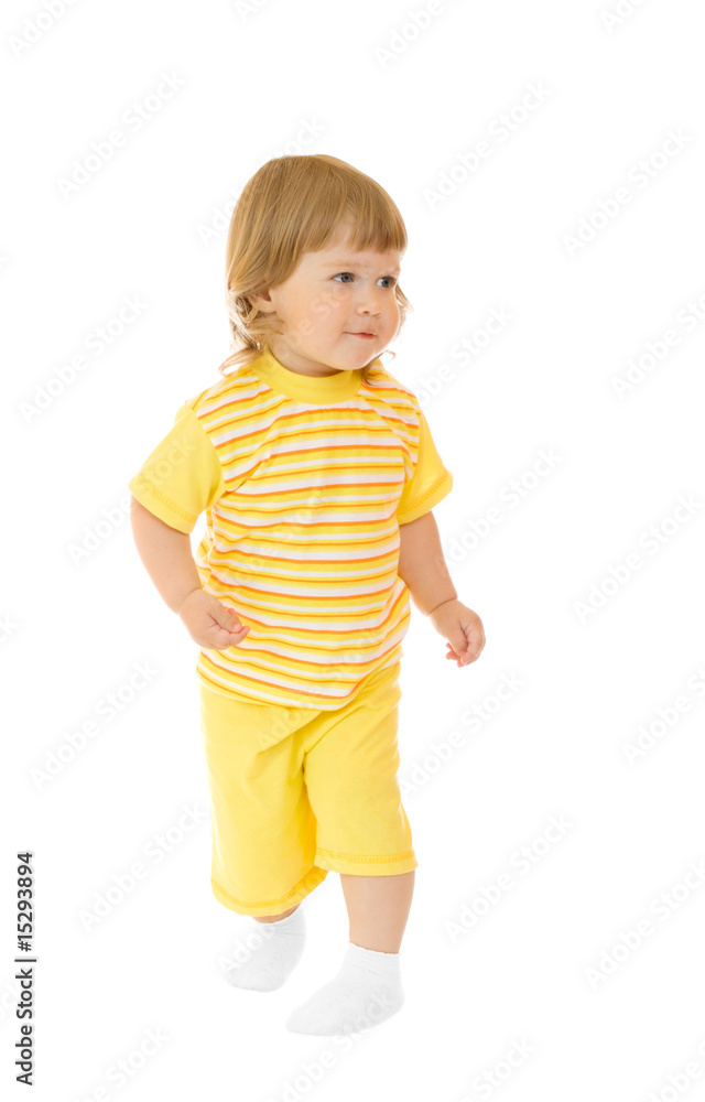 Small girl in yellow shirt and pants Small girl in yellow shirt and pants