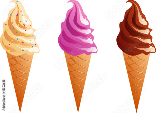 Three ice-creams in waffle cone