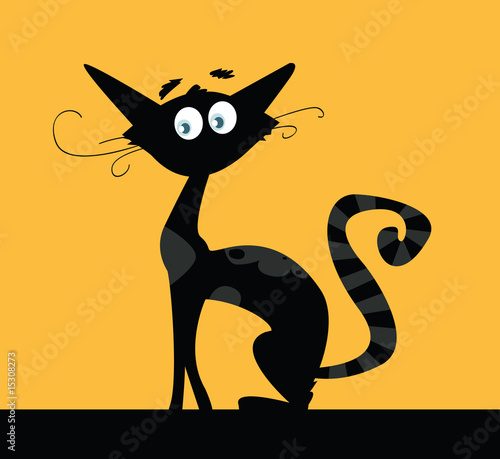 Black silhouette of cat. VECTOR ILLUSTRATION.