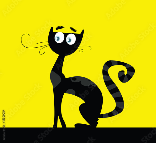 Black silhouette of cat. VECTOR ILLUSTRATION.