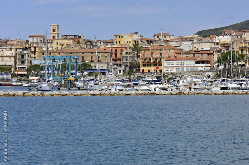 View from the sea of Marina of Camerota, Italy