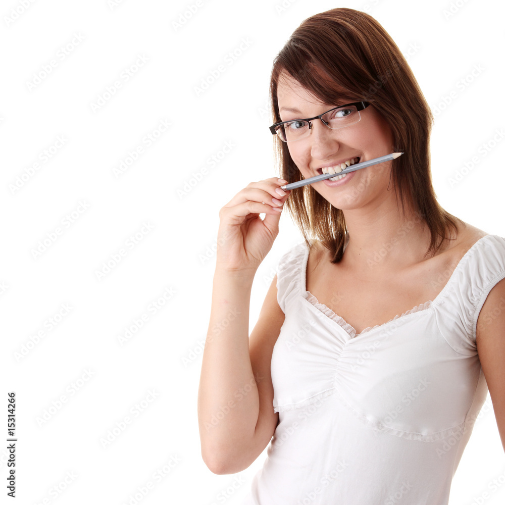 The young beautiful student on a white background The young beautiful student on a white background
