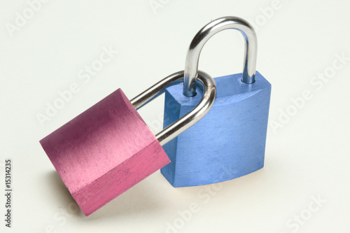 blue and pink padlock