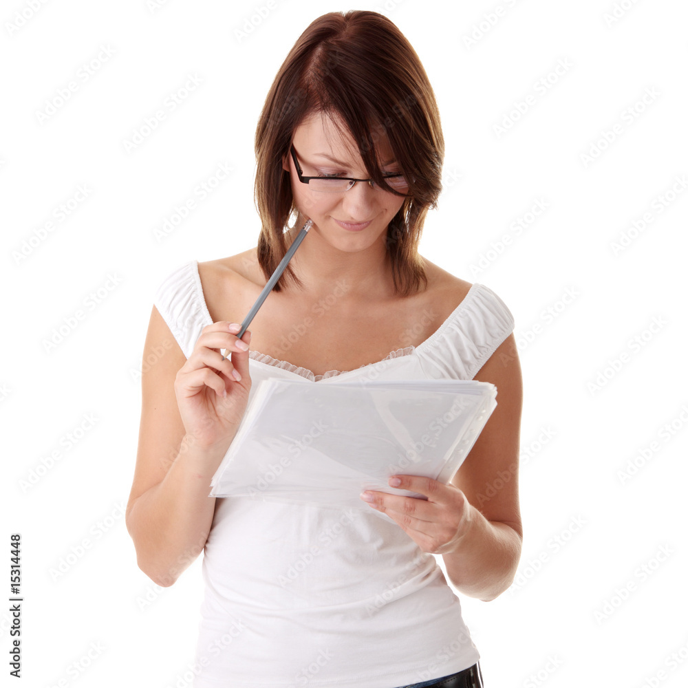 Young beautiful woman (student) learning Young beautiful woman (student) learning